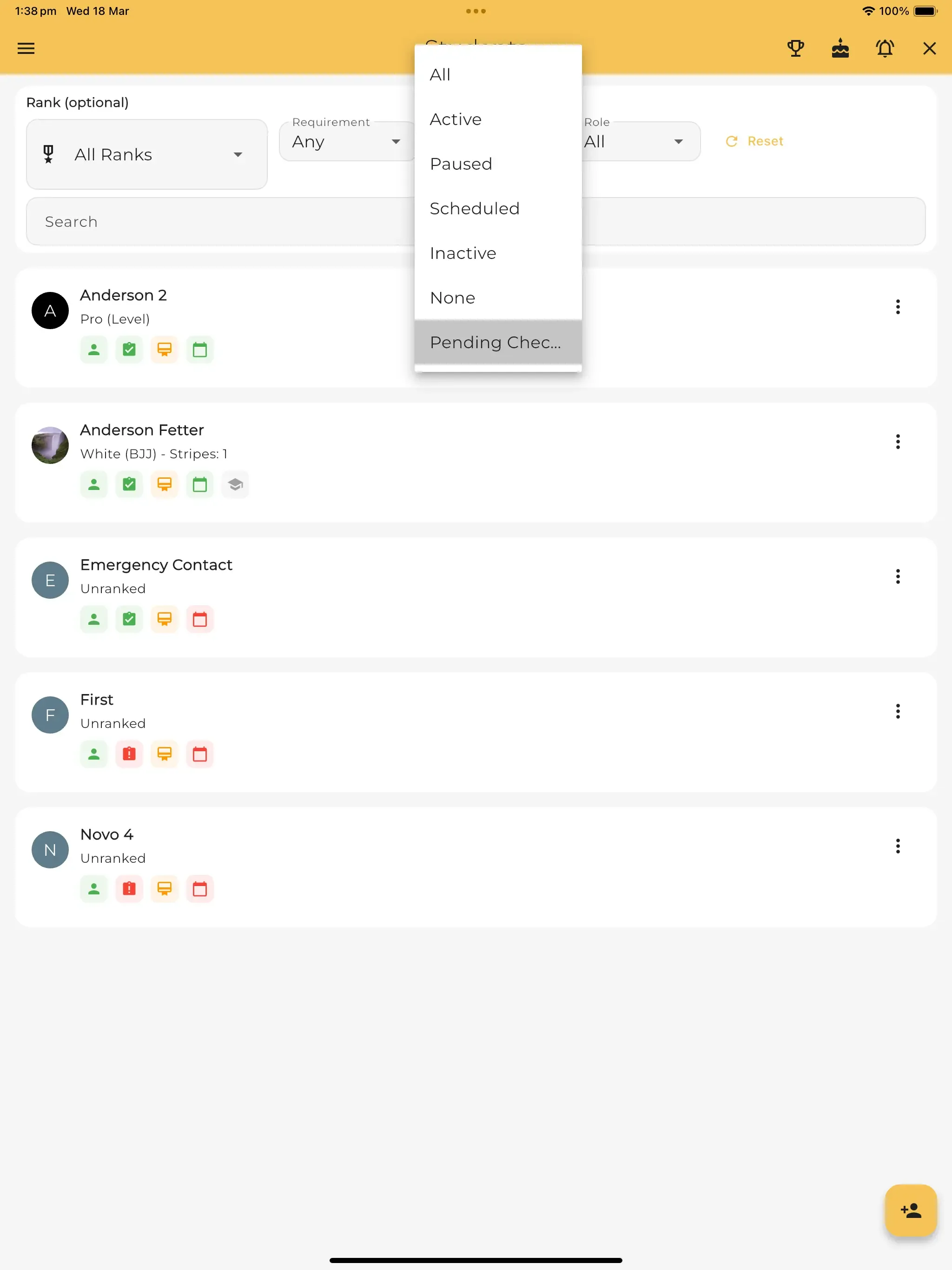 Gym Admin Membership Filter